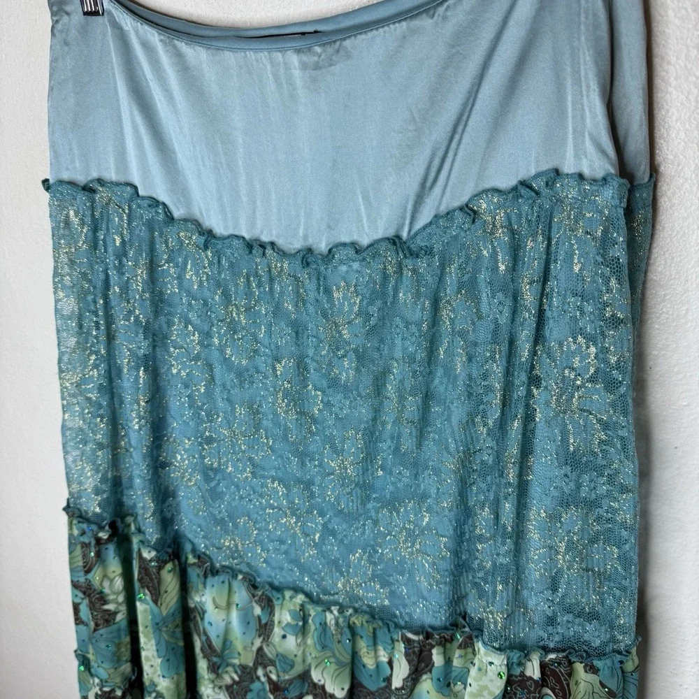 Rampage Y2K Silk Blend Aqua Blue Tiered Ruffle Skirt Size 5‎ Broomstick Boho